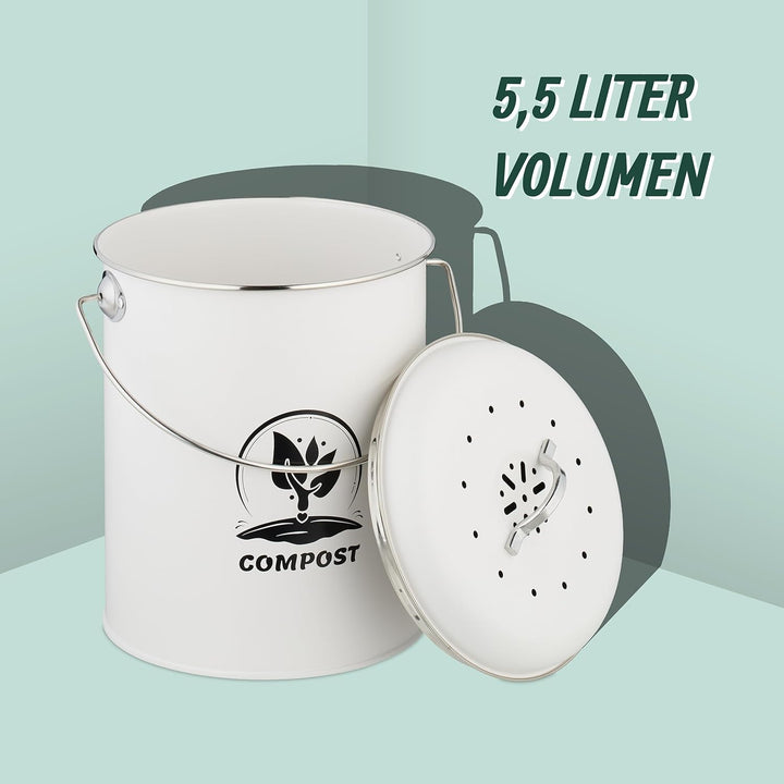 Relaxdays Komposteimer Küche 5,5 Liter, Mülleimer mit Deckel und Geruchsfilter, Abfalleimer Biomüll,