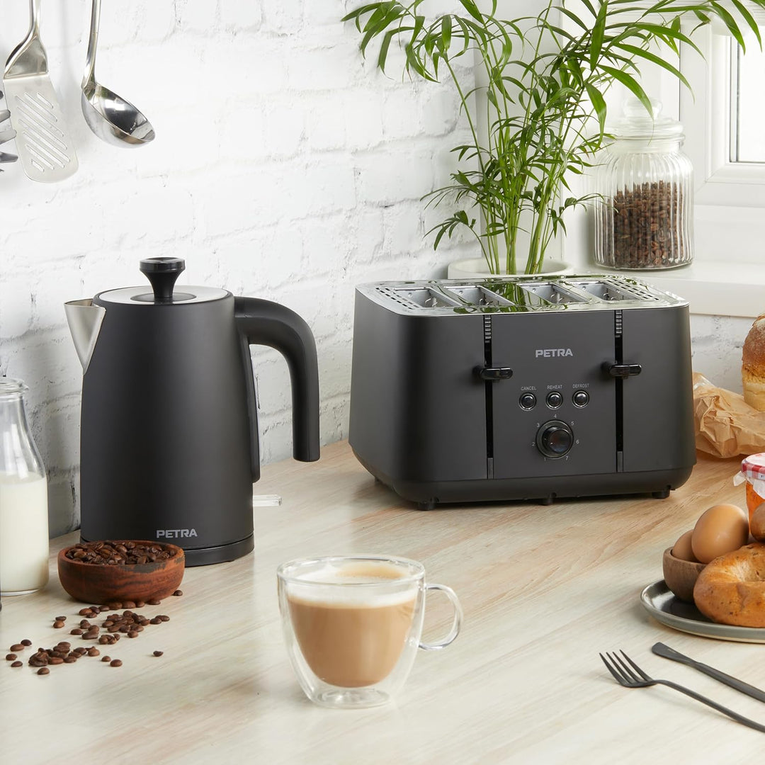 Petra PT5565MBLKVDE 4-Toastschlitze Toaster – selbstzentrierende Toastkammern für die Brotführung, A