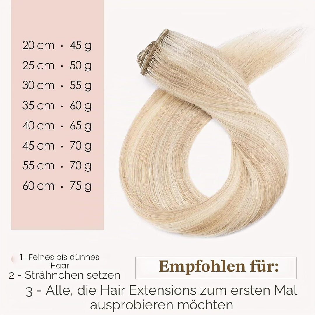 TESS Clip in Extensions Echthaar Blond, Echthaar Extensions Clip 8pcs 25 cm (50 g) Hair Extensions C