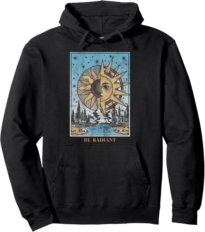 Trendy Be Radiant Sun Stars Mountain Tarot Card Pullover Hoodie