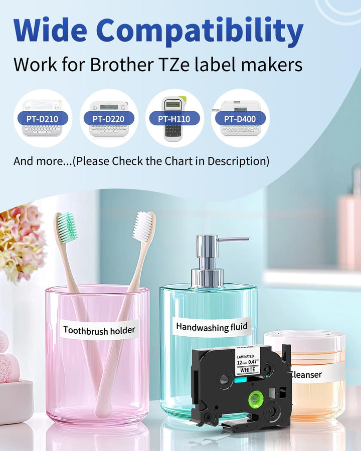 MarkField 6x TZe-231 Weiss H110 H107 Schriftband, Kompatibel mit Brother P-touch Bänder 12mm 0,47" S
