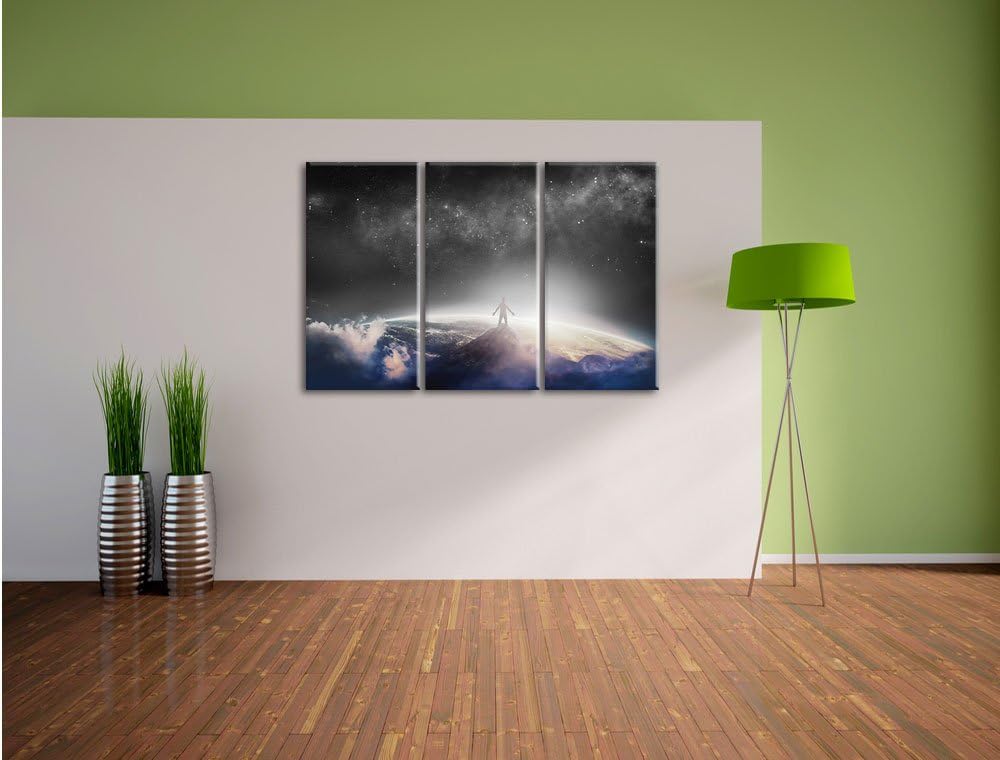 Pixxprint der Mann auf dem Berg mit dem Blick auf die Welt B&W Detail 3-Teiler Leinwandbild 120x80 B