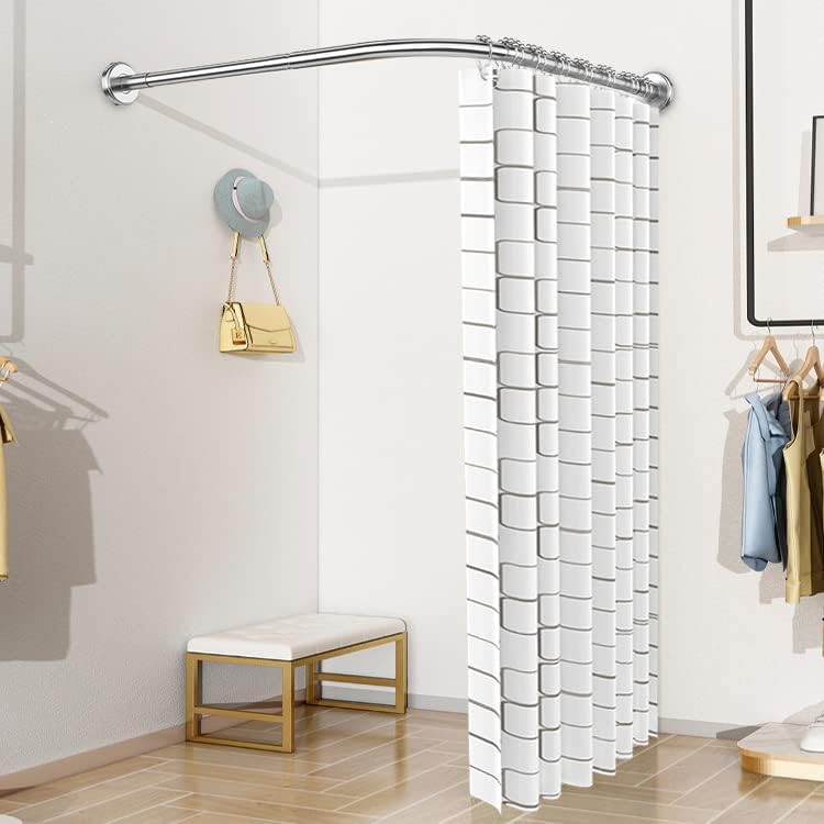 Duschvorhangstange L Form, inkl. 18 Ringe, Bohren Müssen, 90-120 × 90-120 cm, Erweiterbare Edelstahl