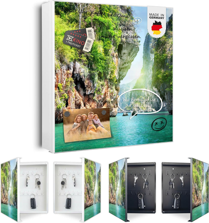 banjado® Grosser Schlüsselkasten Glas/Schlüsselbox 30cm x 30cm mit 50 Haken - Motiv Versteckte Bucht