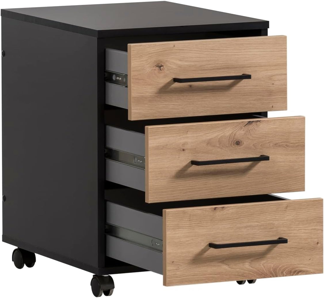 Schildmeyer Rollcontainer Aino 155695, Artisan Eiche Dekor/schwarz matt, 40 x 50 x 57 cm