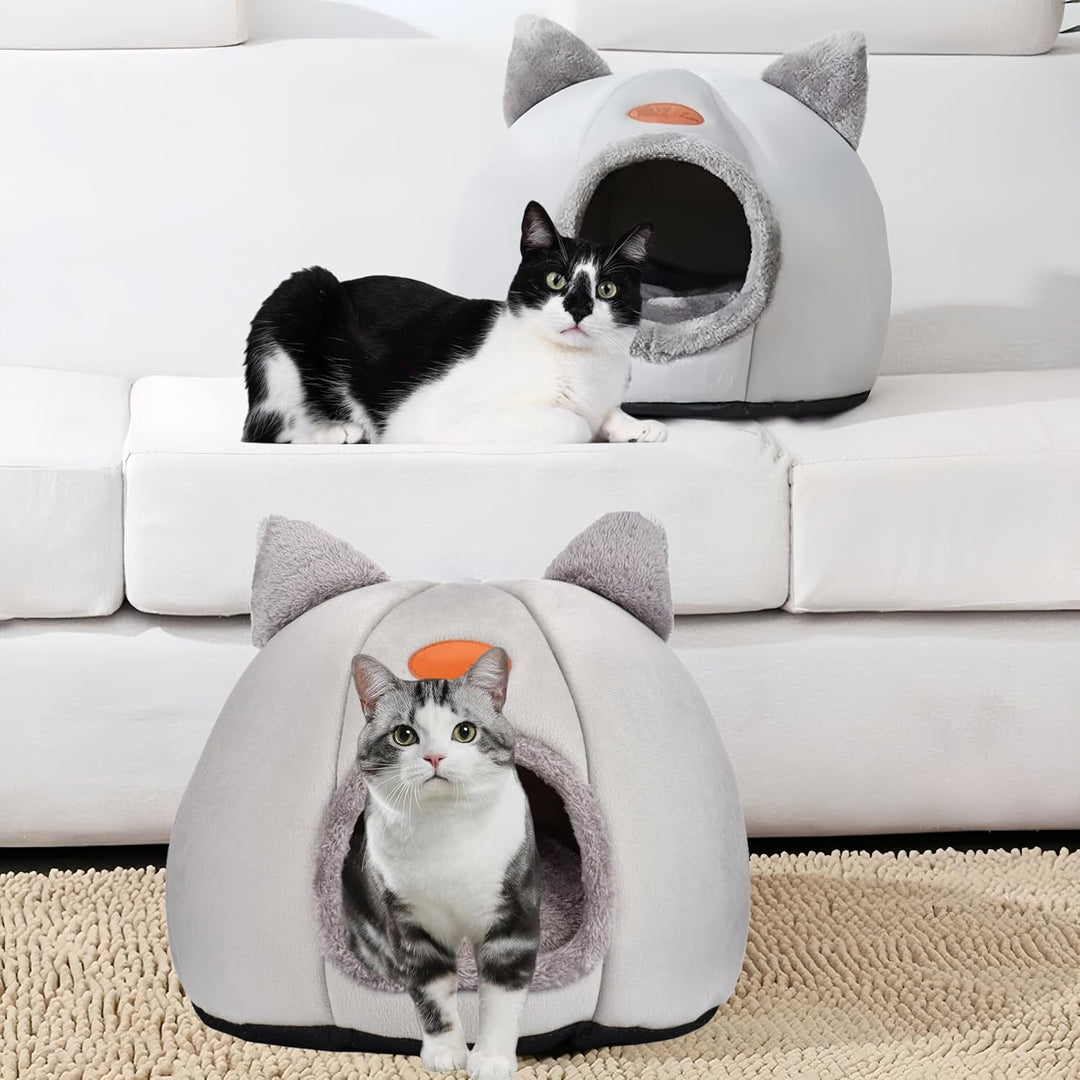 Katzenbett grosse Katzenhöhle Katzenhaus Indoor mit abnehmbarem Katzenkissen,Katzen Bettchen waschba