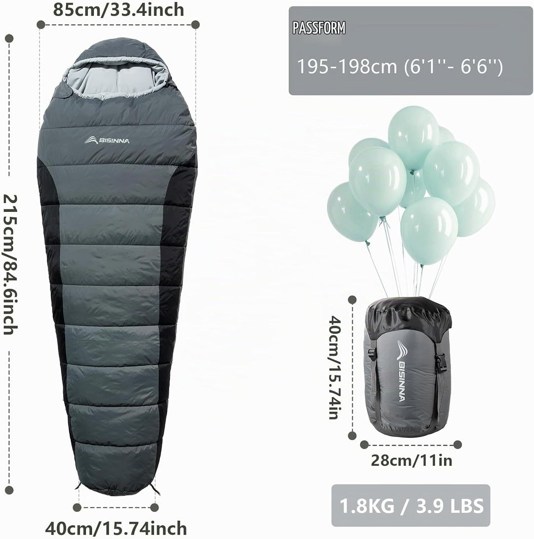 BISINNA Mumienschlafsack 0 ℃ - 5 ℃ [400GSM] 4 Jahreszeiten Winter Schlafsack Erwachsene Wasserabweis