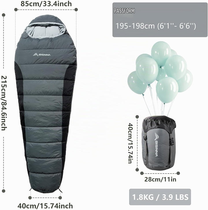 BISINNA Mumienschlafsack 0 ℃ - 5 ℃ [400GSM] 4 Jahreszeiten Winter Schlafsack Erwachsene Wasserabweis