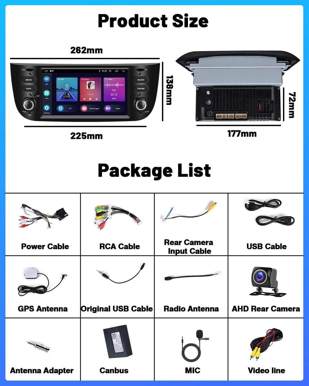 Hikity 2GB+64GB Android Autoradio Carplay für FIAT Punto (2010-2016) / Linea (2012-2015) 6,2" Touchs