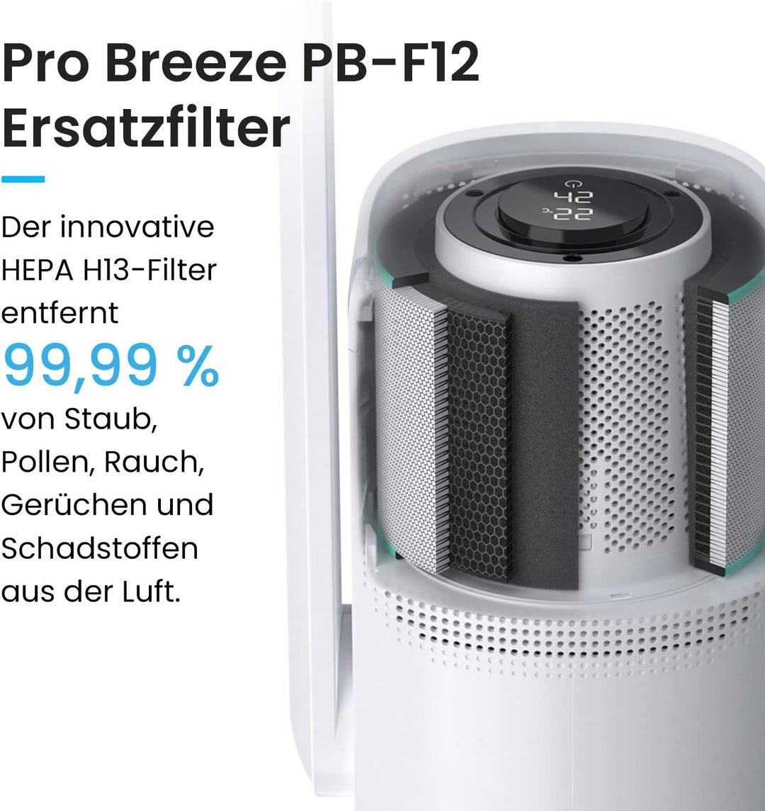 Pro Breeze Ersatzfilter für den 2-in-1 Luftreiniger und Rotorlosen Ventilator (PB-F12) - HEPA H13, F