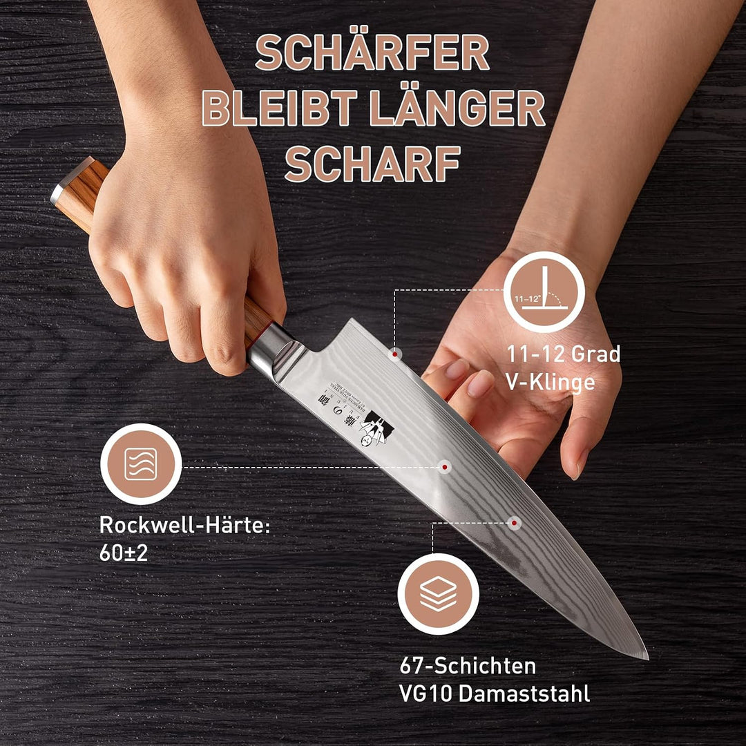 FUJUNI Damastmesser Set, 3-Teilig Messerset Damast Mit Extrem Scharf Klinge Aus 67 Lagen VG-10 Damas