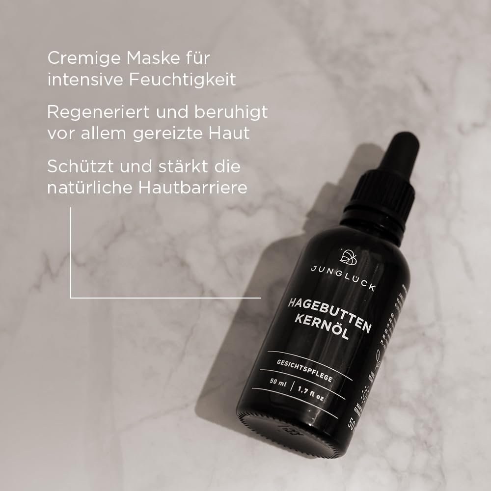 JUNGLÜCK BIO Hagebuttenkernöl - Vegan | Hagebuttenöl Kaltgepresst 100% Rein &amp; Natürlich beruhigt Röt