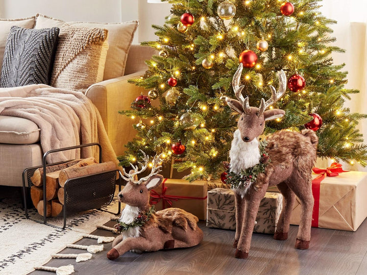 Weihnachtsdeko Rentier Dekofigur Weihnachtsfigur Webpelz braun 38 cm Tapio