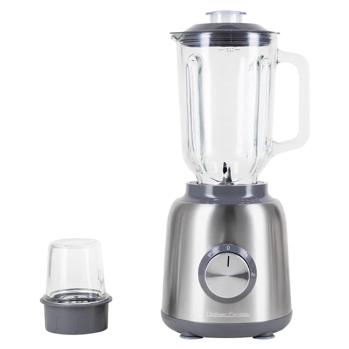 Vintage Cuisine Retro-Standmixer mit Minizerkleinerer, 1,5 L, 800 W, Glas, Silber