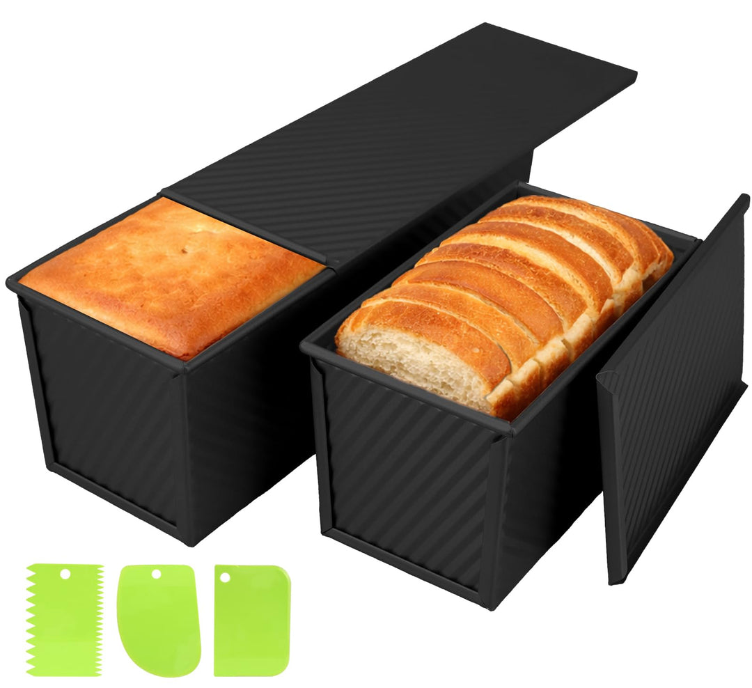 Toastbrot Backform mit Deckel 2er Set (1000g &amp; 450g), Kastenform aus Karbonstahl in Schwarz, Antihaf