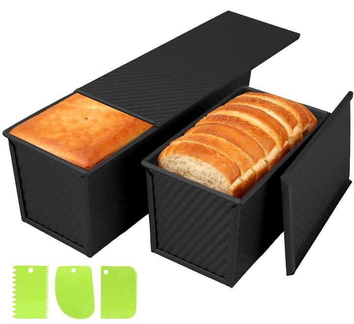 Toastbrot Backform mit Deckel 2er Set (1000g &amp; 450g), Kastenform aus Karbonstahl in Schwarz, Antihaf