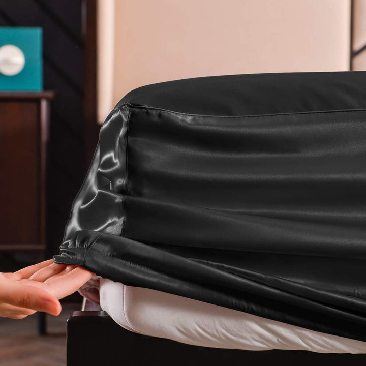 THXSILK Spannbettlaken Seide Bettlaken 90x200, Schwarz Seiden Bettlaken, 100% Reine 19 Momme Maulbee