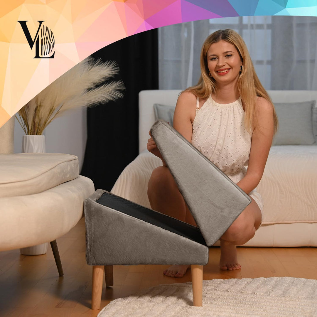 VELORA H&amp;L Hunderampe Hellbraun - 2in1 Hundetreppe und Sitzhocker, Klappbare Einstiegshilfe für Sofa
