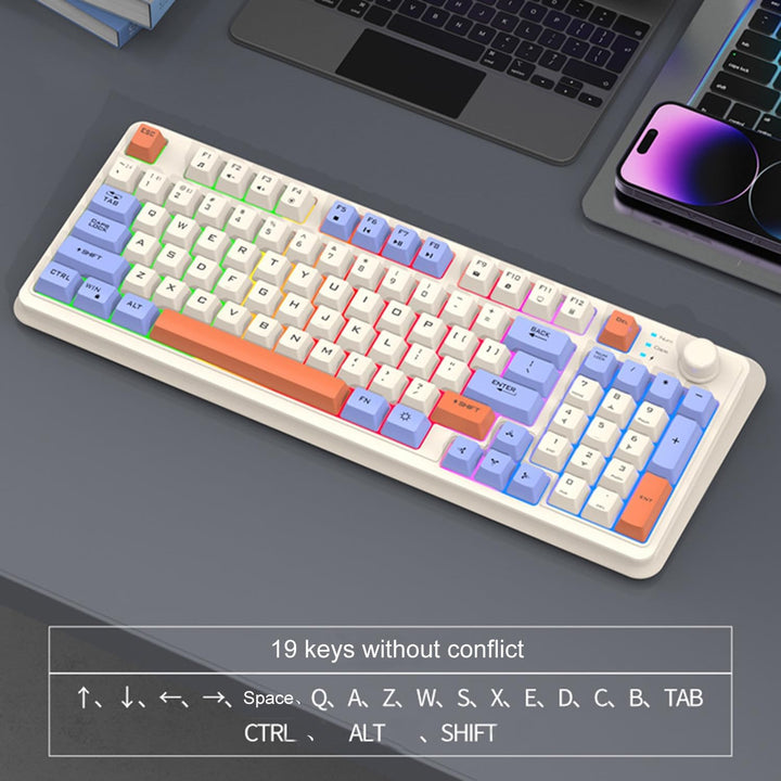 Lancoon 2.4G Tastatur und Maus Set Kabellos mit Lautstärkeregler 94 Tasten Dual-Mode Verstellbare Ha