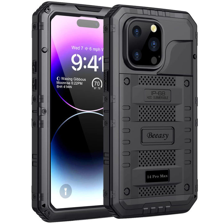 Beeasy für iPhone 14 Pro Max Wasserdicht Outdoor Hülle (6,7"), Stossfest Panzerhülle Militär 360 Gra