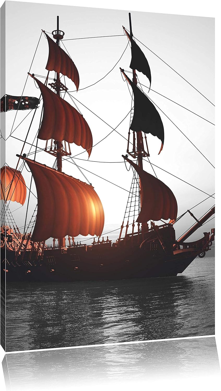 Pixxprint Gewaltiges Segelschiff B&W als Leinwandbild/Grösse: 100x70 cm/Wandbild/Kunstdruck/fertig b