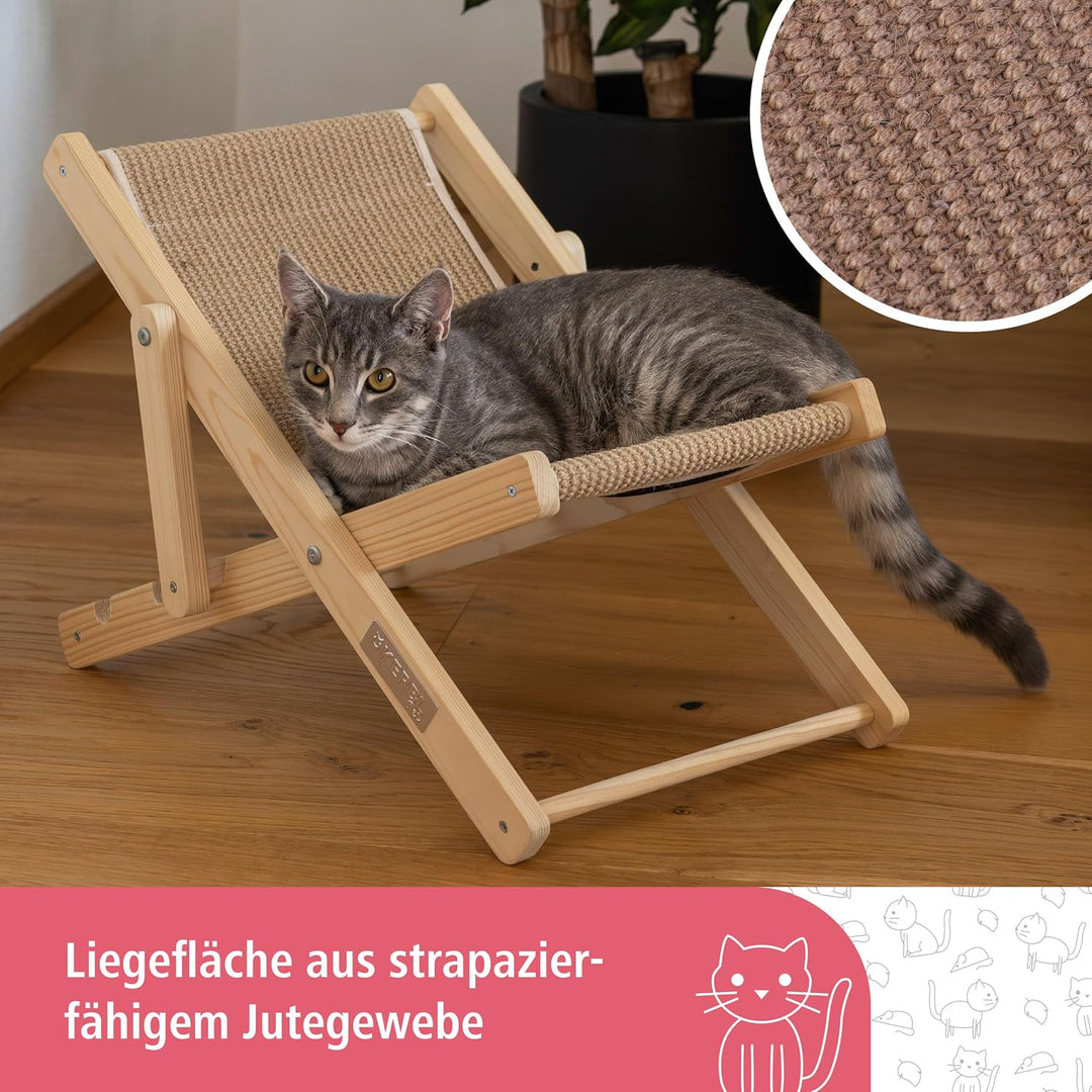 Kerbl Pet Katzenliegestuhl Beach, Katzenliegebett, Holz, Sisal, Liegefläche 52 x 26 cm, im Strandstu