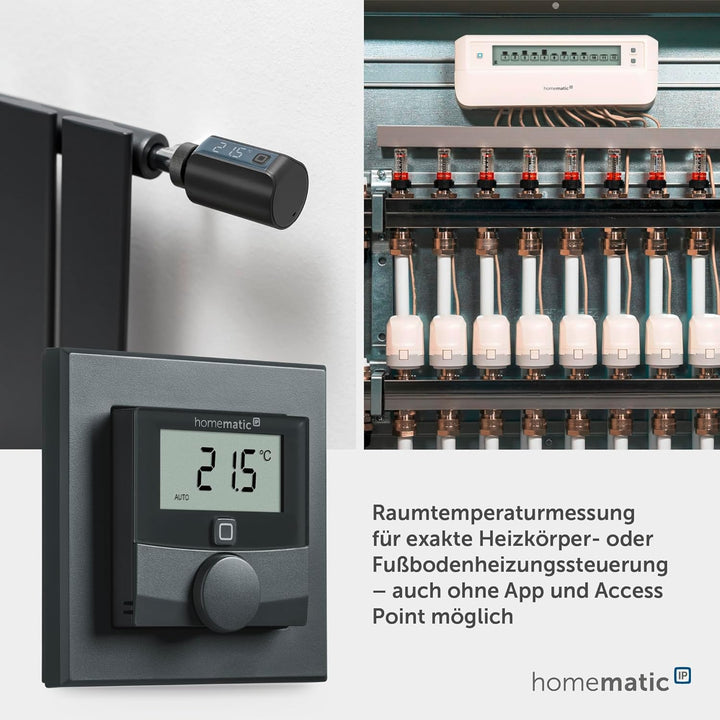 Homematic IP Smart Home Wandthermostat mit Luftfeuchtigkeitssensor, anthrazit, digitales Thermostat