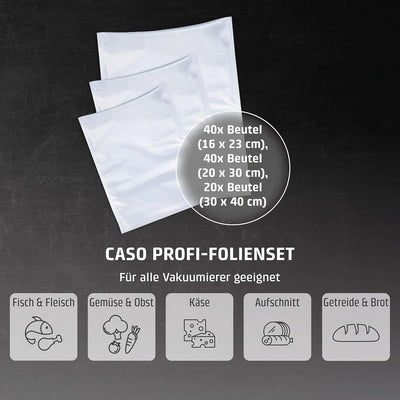CASO Profi- Folienbeutel Set 5 / 40 St. 16x23 cm, 40 St. 20x30 cm, 20 St. 30x40 cm 150µm, für Vakuum