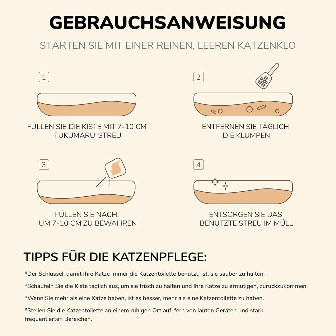 FUKUMARU Maniok Katzenstreu 10.8 kg – Starke Klumpenbildung, Staubfrei, Antihaft-Boden, 24/7 Geruchs