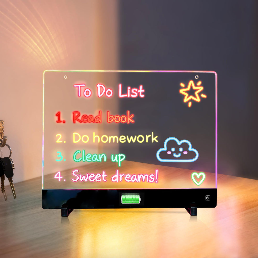 Sprifityy LED Notiztafel mit Farben,LED Zeichenbrett,35x26 cm,4 Licht Modi,Acryl-Notiztafel für Schr