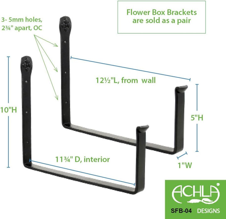 Achla Designs SFB-04 Blumenkasten-Wandhalterung, 30,5 cm, Schwarz 12-inch, 12-inch
