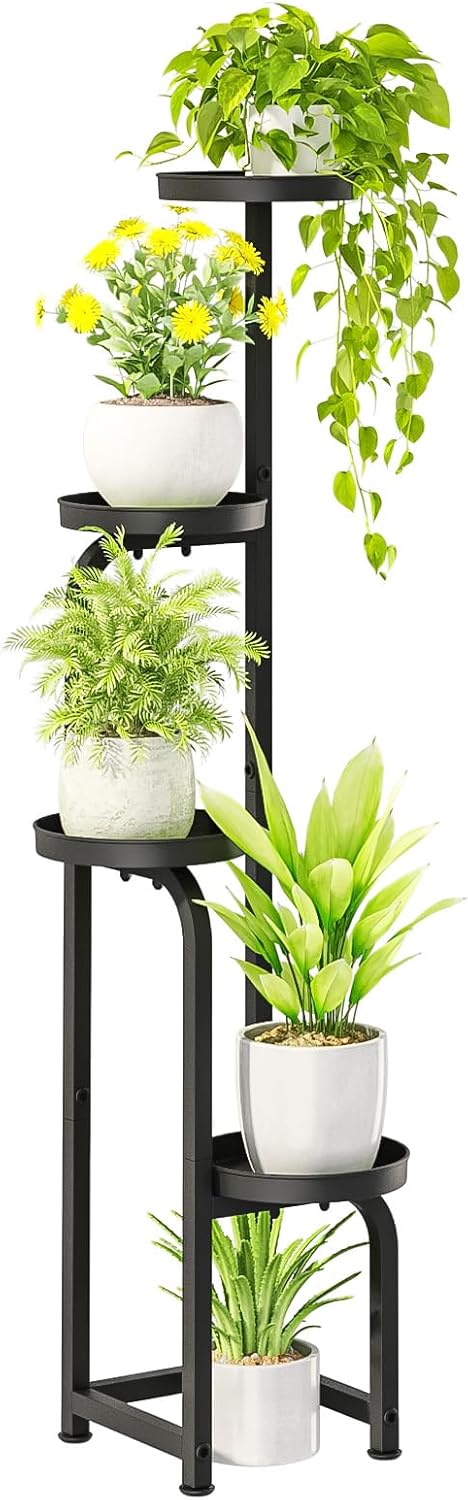 Bamworld Hoher Pflanzenständer für drinnen und draussen, Eck-Blumentopfständer aus Metall für mehrer