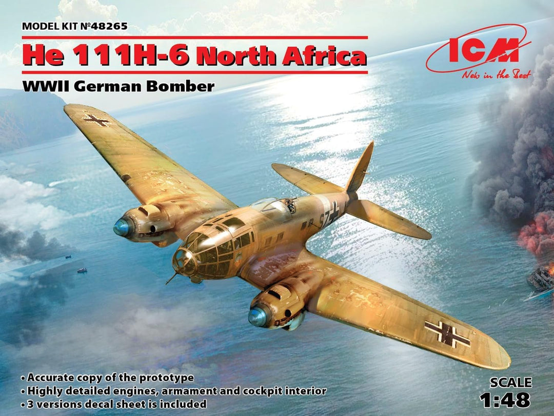 ICM Herren ICM48265-1, German 1:48-He 111H-6 Nordafrika, Deutscher Bomber, Grau, M