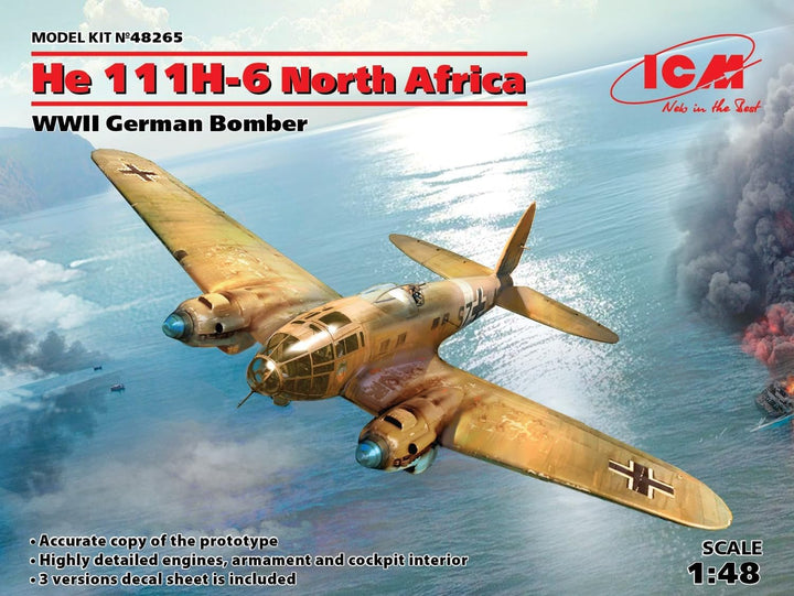 ICM Herren ICM48265-1, German 1:48-He 111H-6 Nordafrika, Deutscher Bomber, Grau, M