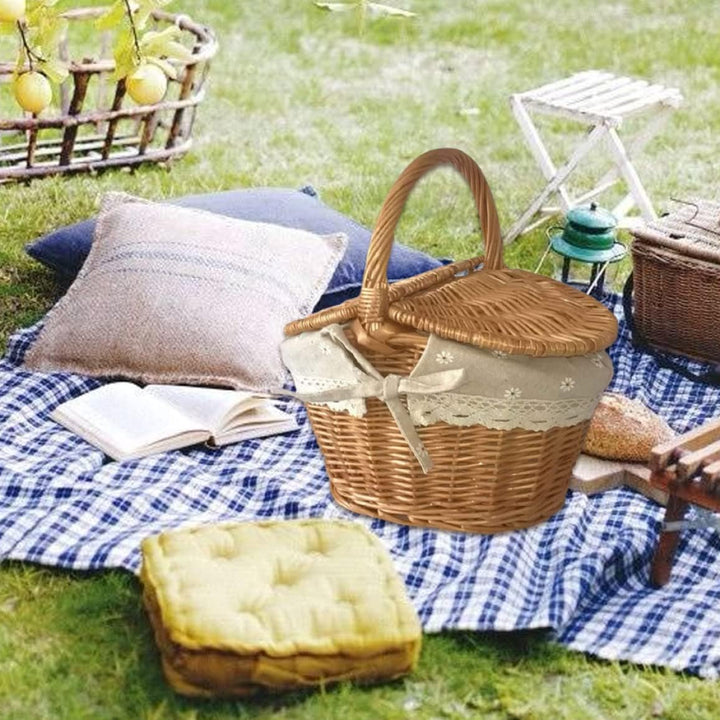 Picknickkorb Wicker gewebter Speicherkorb mit Deckel 26x18x14cm Ovaler Randalität Picknickkorb mit G