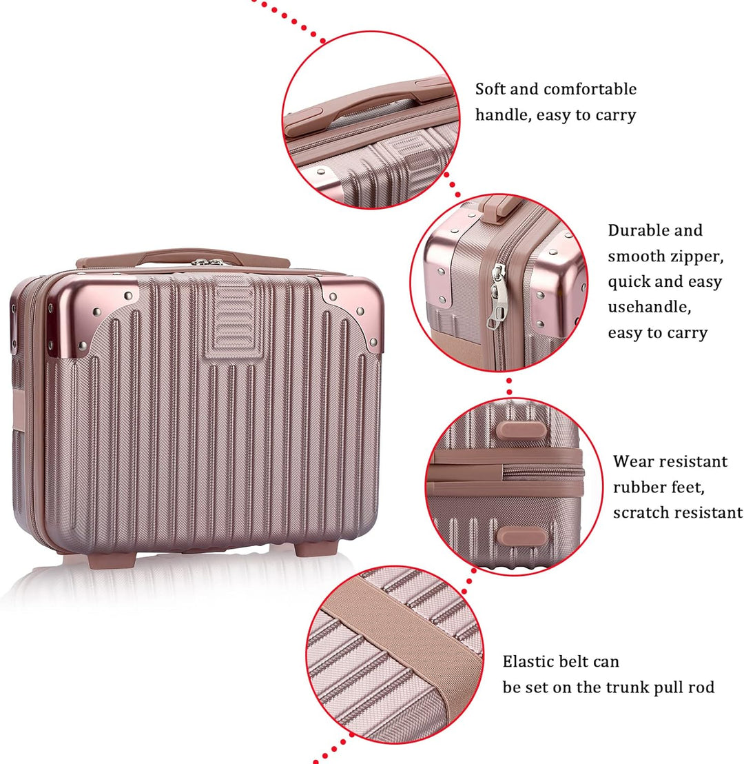 BSTKEY Tragbare Hartschalen-Kosmetik-Reisetasche, kleines Reise-Handgepäck mit Gummiband, Mini-ABS-T