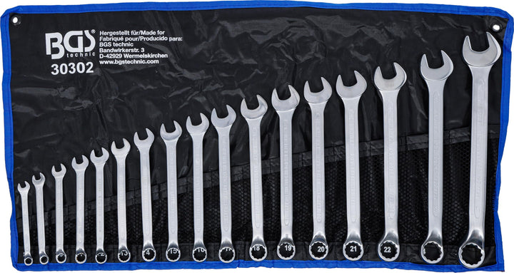 BGS 30302 | Maul-Ringschlüssel-Satz | 17-tlg. | gekröpft | SW 8 - 27 mm | inkl. Tetron-Rolltasche |