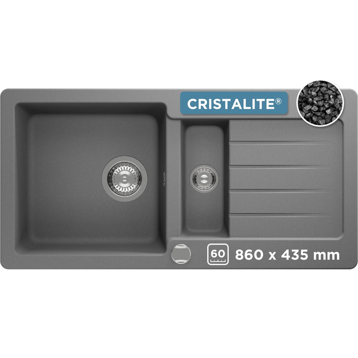 SCHOCK Küchenspüle 86 x 43,5 cm Typos D-150S Croma - CRISTALITE Granitspüle mit 1 ½ Becken ab 60 cm
