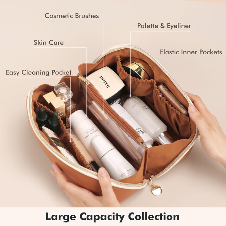 Prite Grosse Kapazität Kosmetiktasche Tragbare Reise Make Up Tasche wasserdichte PU-Leder Schminktas