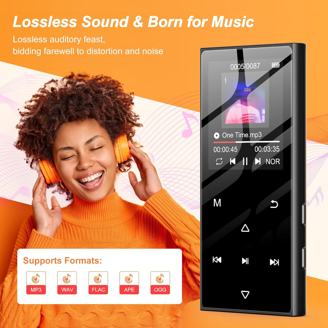 SWOFY 128GB MP3-Player mit Bluetooth 5.3 und einem 1.8-Zoll-Touchscreen, HiFi-Musik, Kinder-MP3-Play