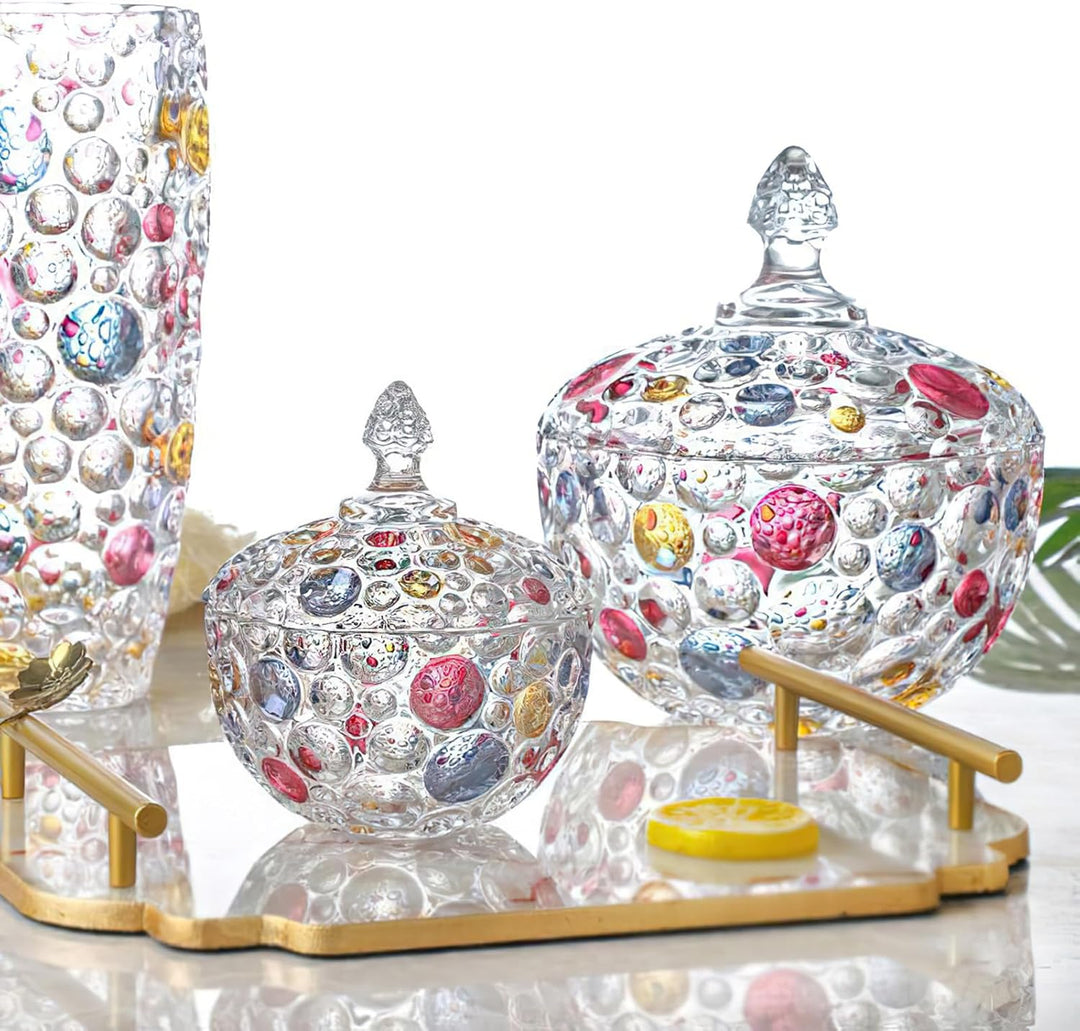 Bonbonglas Keksglas Mit Deckel, Colorful Kristall SüssIgkeiten Glas, Bonbongeschirr Zuckerdose, Deko