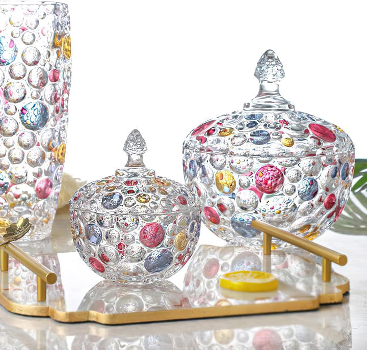 Bonbonglas Keksglas Mit Deckel, Colorful Kristall SüssIgkeiten Glas, Bonbongeschirr Zuckerdose, Deko
