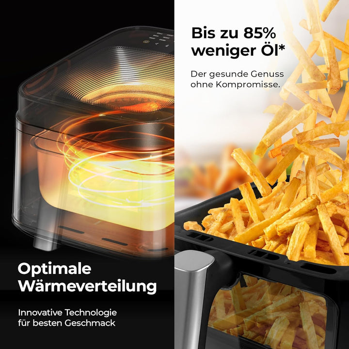Balter Heissluftfritteuse Airfryer, 6,5 L, Friteuse Heissluftfritteuse XXL mit Sichtfenster, 12 Prog