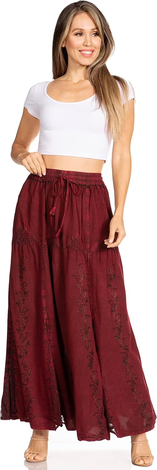 Sakkas Olivia Damen Maxi böhmischen Zigeuner Langen Rock mit elastischer Taille und Spitze Einheitsg