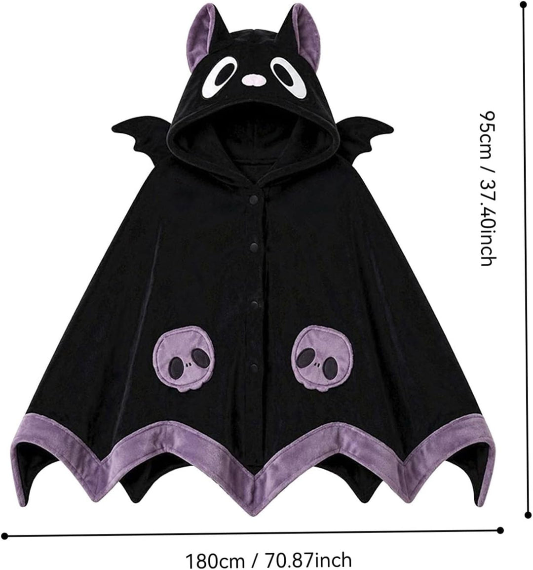 Halloween Damen Bat Hoodie Fledermaus tragbarer Decken Umhang Mit Dämonenflügeln Casual Herbst Karne