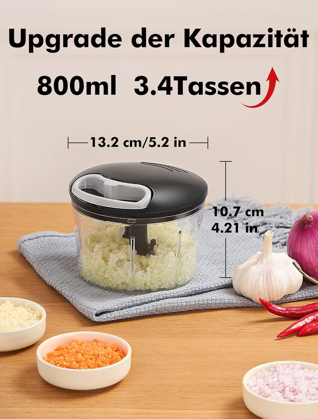 GDL Zwiebelschneider, 800ML Zwiebel Zerkleinerer mit Edelstahlklingen, Multizerkleinerer Gemüseschne