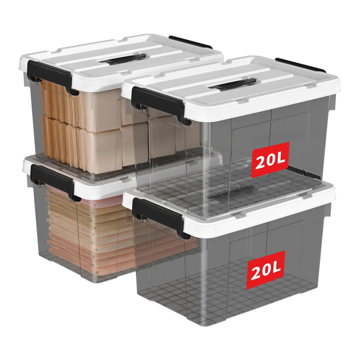 Cetomo 20L*4 Plastic Storage box, Tote box,Organizing Container with Durable Lid and Secure Latching