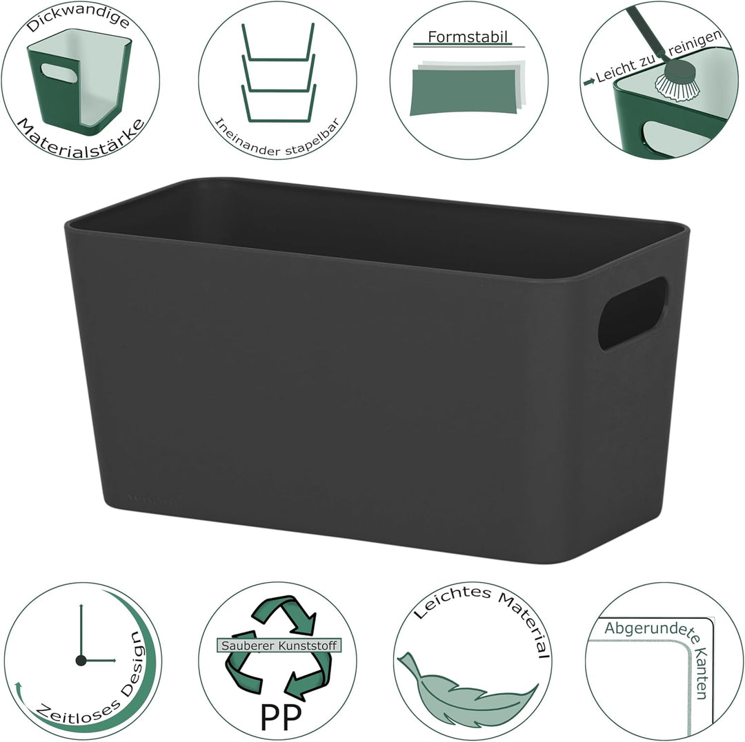 6x Ordnungsbox 10cm hoch schwarz 20x10x10cm 1,4L Wandregal schmaler Korb 6 Stück - 20x10cm Schwarz,