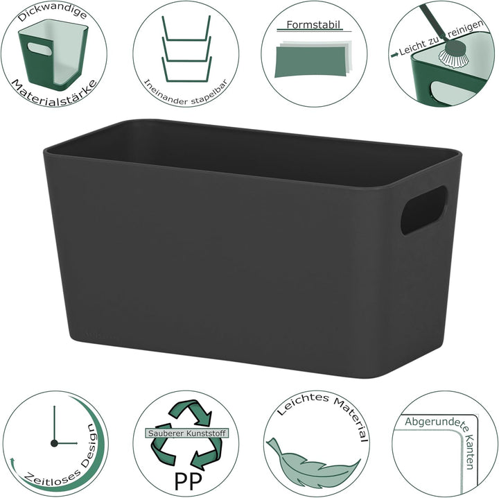 6x Ordnungsbox 10cm hoch schwarz 20x10x10cm 1,4L Wandregal schmaler Korb 6 Stück - 20x10cm Schwarz,