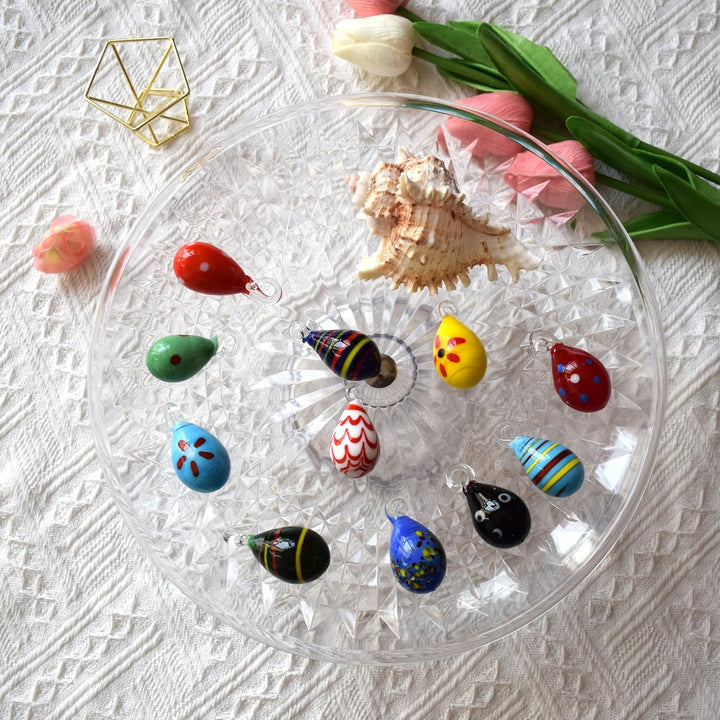 12 Stück handgefertigte Glas Eier Ornamente, Mini Mehrfarbig handgeblasen Glas Eier zum Aufhängen fü